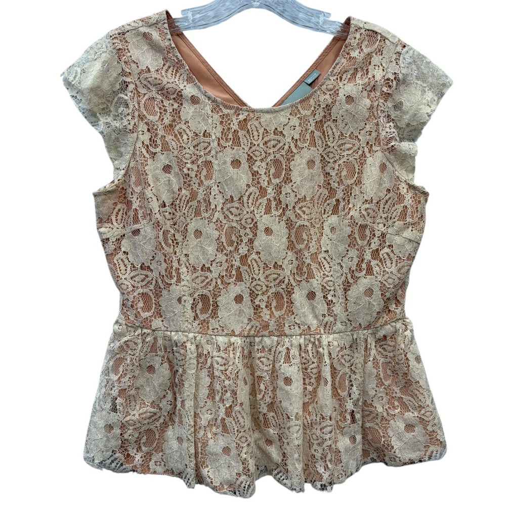 Anthropologie Maeve Women's Katrina Lace Shimmer Peplum Top‎ Party Holiday M